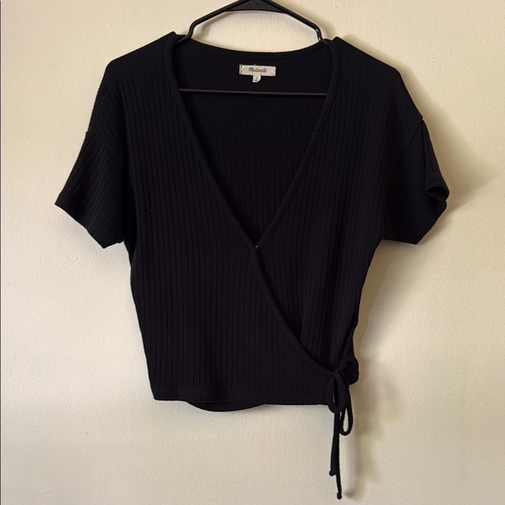 Madewell Black Ribbed Wrap Top